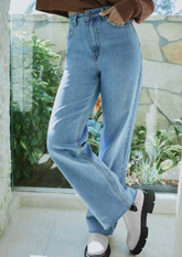 Jean droit ample taille haute style rétro